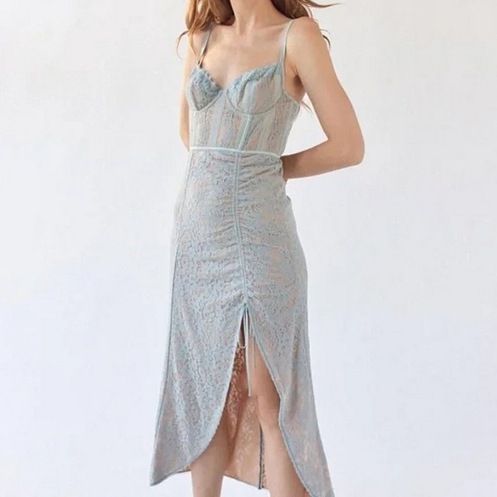 Urban Outfitters Angelica Corset Lace Midi Slip Dress